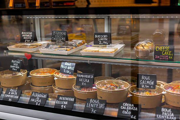 istock Takeaway bowls and healthy desserts in a refrigerated display 2213484892
