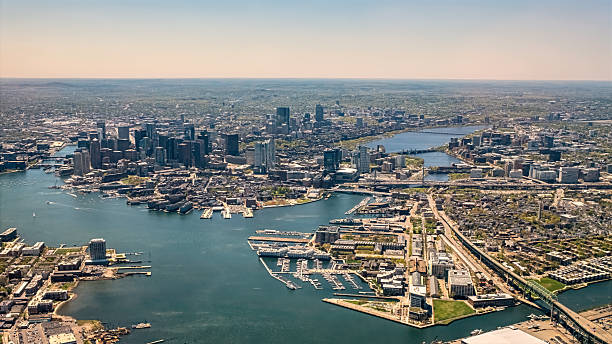 Boston Massachusetts, Charles River, and Bunker Hill from the air