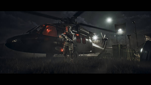 Under Surveillance - Military Helicopter Takeoff - Tactical Watch - Night Base Operation - Infiltration Operation - Dark Mission - Night Air Operation