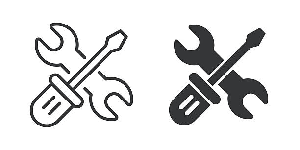 stockillustraties, clipart, cartoons en iconen met repair thin line and glyph solid icon. editable stroke and perfect pixel isolated on transparent background - sleutel handgereedschap