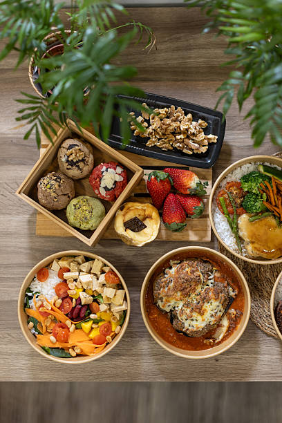 istock Healthy takeaway meals and desserts in eco-friendly packaging 2213507015
