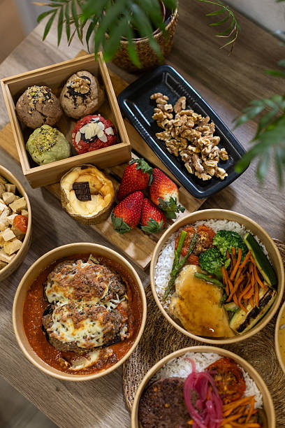 istock Healthy takeaway meals and desserts in eco-friendly packaging 2213507026