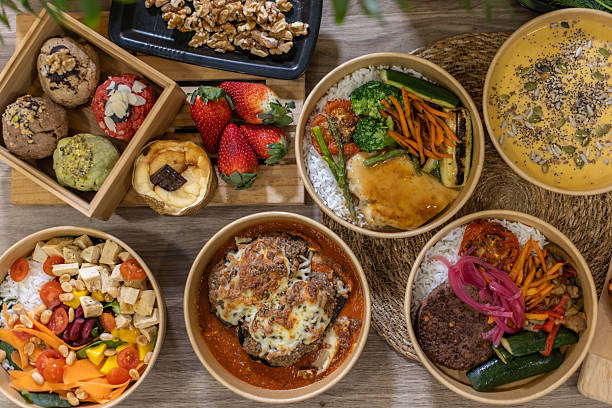 istock Healthy takeaway meals and desserts in eco-friendly packaging 2213507027