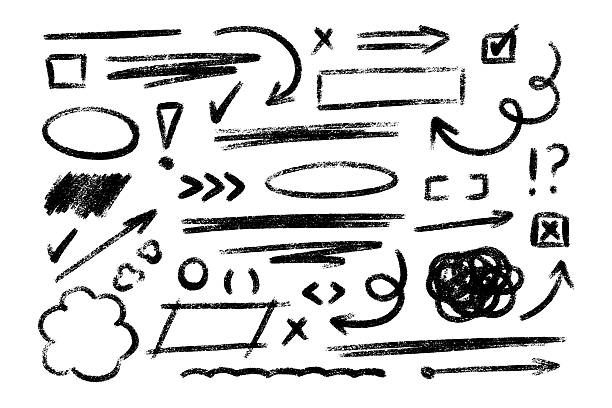 ilustrações de stock, clip art, desenhos animados e ícones de sketchy crayon hand drawn highlight elements - circles, underlines, arrows, checkmarks and crosses - arbusto