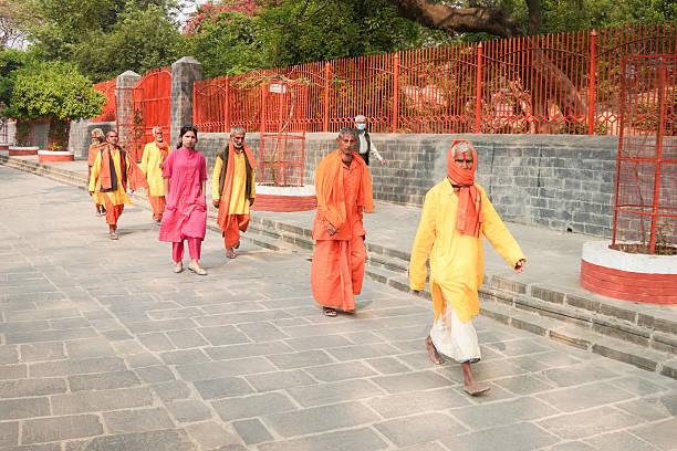 Kathmandu, Nepal - April 1, 2025: Local people are walking at Pashupatinath HIndu Temple.