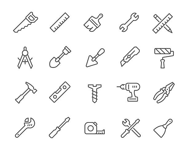 ilustraciones, imágenes clip art, dibujos animados e iconos de stock de conjunto vectorial de iconos editables para herramientas y trabajos de reparación - arqueología