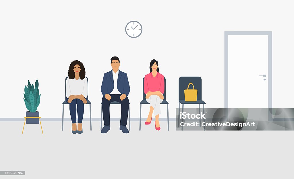 Kandidat Menunggu Wawancara Kerja. Konsep Rekrutmen - Bebas Royalti Duduk - Posisi fisik vektor stok Kandidat Menunggu Wawancara Kerja. Konsep Rekrutmen - Bebas Royalti Duduk - Posisi fisik vektor stok