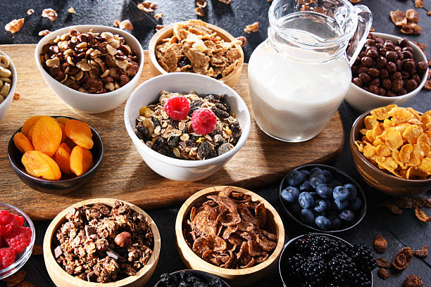 istock Breakfast cereal products and fresh fruits 2213529253