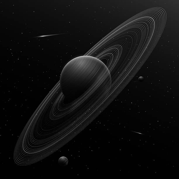 istock Abstract planet Saturn with ring around and swirling other planets. Night starry sky with falling meteors. Solar system concept. Scientific presentation backdrop. Vector 2213538936