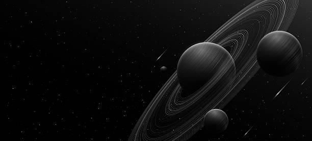 istock Cosmic science background. Abstract planet Saturn with ring around and swirling other planets. Night starry sky. Solar system concept. Scientific presentation backdrop. Vector 2213539534