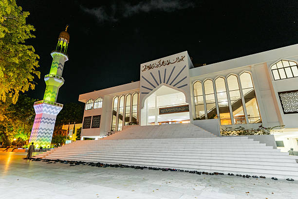 Islamic Centre (Masjid al-Sultan Muhammad Thakurufaanu al-Auzam) in Maldives at night.