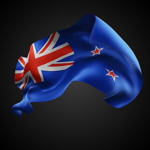 istock New Zealand, vector 3d flag with waves on a black background 2213550076