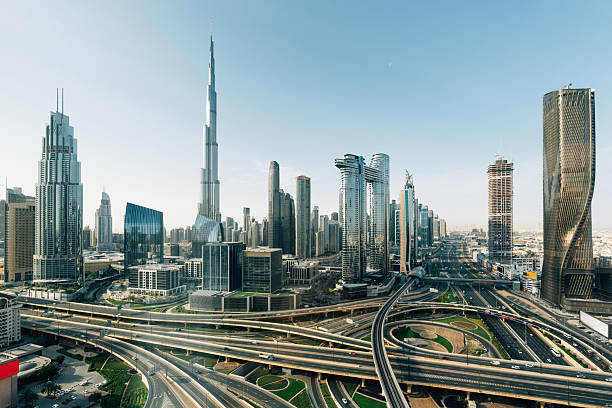 istock Dubai skyline featuring Burj Khalifa and highway interchanges in United Arab Emirates 2213552706
