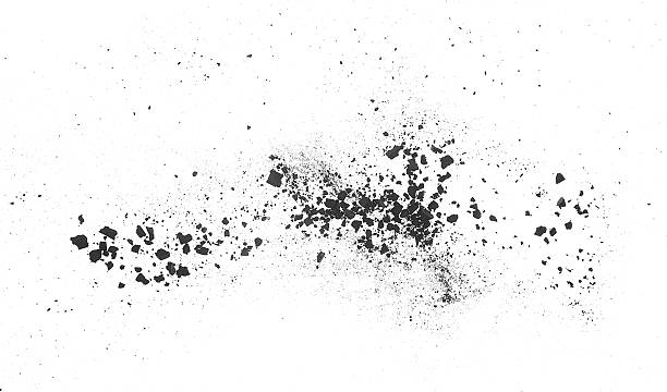 istock Black coal dust with fragments isolated on a white background, top view. Coal dust with effect fragments explosion. Charcoal particles. 2213552756