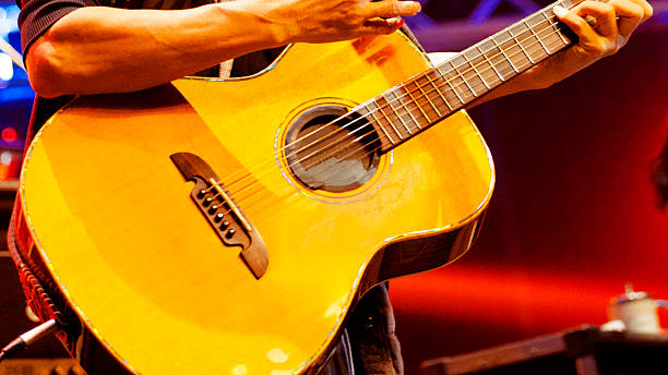 Acoustic guitar classical strings close up Musical instrument closeup