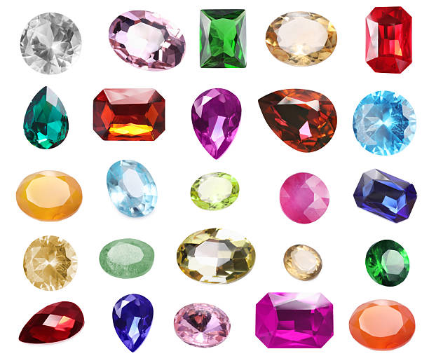 istock Many different shiny gemstones on white background, set 2213555219