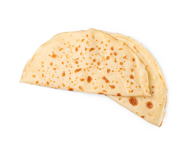 istock Delicious folded crepes isolated on white, top view 2213556481