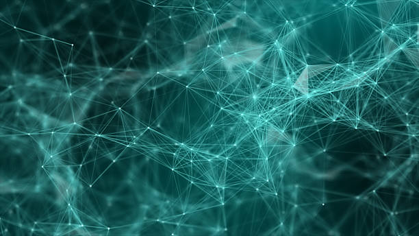 istock Cyan plexus Abstract digital connection moving dots and linesmesh,Technology background. Network of lines and dots background 2213564219