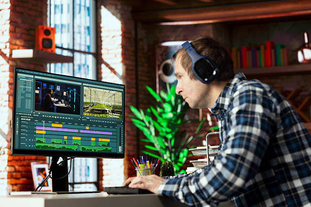 istock Freelancer in home office using editing tools on PC to cut movie project footage 2213565454
