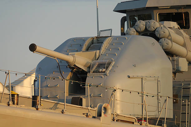 Modern weapons on the deck of a military ship