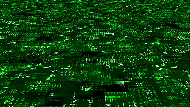 istock Motion graphic 3D digital technology futuristic Green particles background. Technological and motion particles background 2213568594