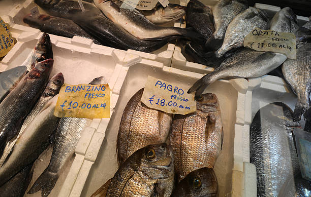 istock freshly caught fish with names in Italian 2213571660