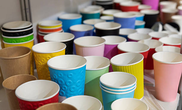 istock Colorful disposable paper cups close-up 2213573288