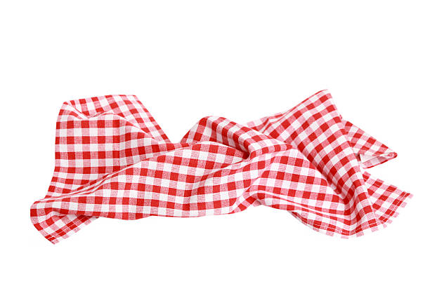 istock Crumpled red checkered kitchen towel isolated on white background 2213574124