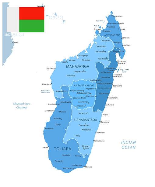 istock Madagascar - Detailed map with regions, cities and country flag. 2213577301