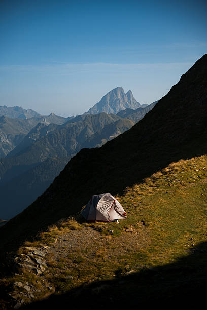 istock Tent camping in french pyrenees mountains with pic du midi d'ossau 2213578366