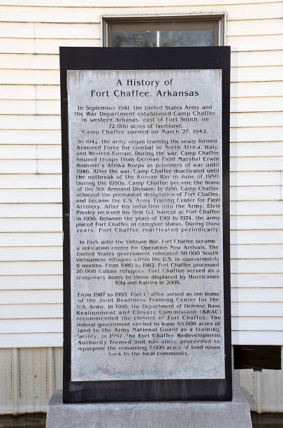 Signage for the history of Fort Chaffee in Fort Smith, AR, USA on May 04, 2025