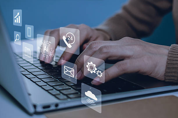 istock business people hand working on laptop computer with holographic AI technology icon. artificial intelligence, machine learning, data analysis, digital innovation, future technology trends concept 2213593011