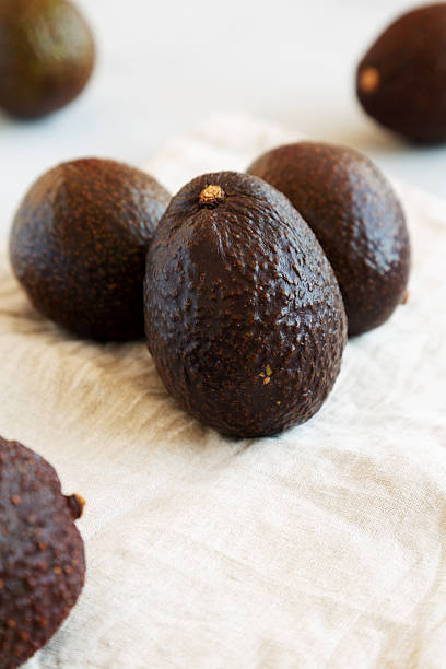 istock Raw Organic Hass Avocados on a gray background, side view. 2213595406