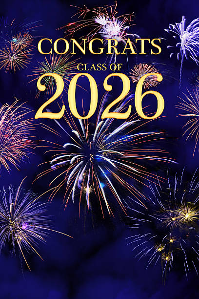 istock CONGRATS CLASS of 2026 lettering with beautiful fireworks 2213598319