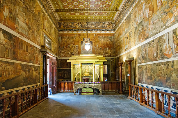 Interior of Kelaniya Temple (Kelaniya Raja Maha Vihara), a historic Buddhist temple in Colombo, Sri Lanka.