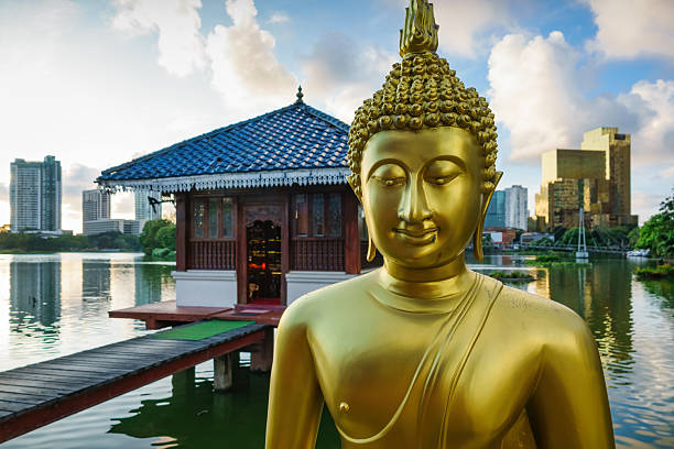 Buddha statue at Seema Malaka Temple in downtown Colombo, Sri Lanka.