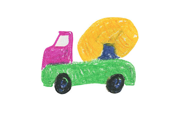 istock Cute kids oil pastel painted green concrete mixer 2213605860