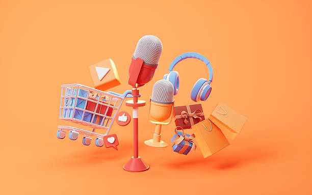 istock Entertainment and shopping in internet live streaming, 3d rendering. 2213611722