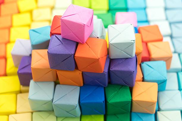 istock Background material: Cube made of origami paper 2213613161