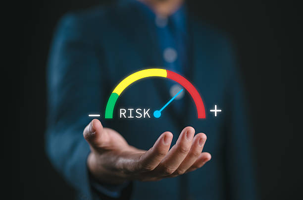 istock High Risk of Business decision making and risk analysis. Measuring level bar virtual, Risky business risk management control and strategy. 2213625427