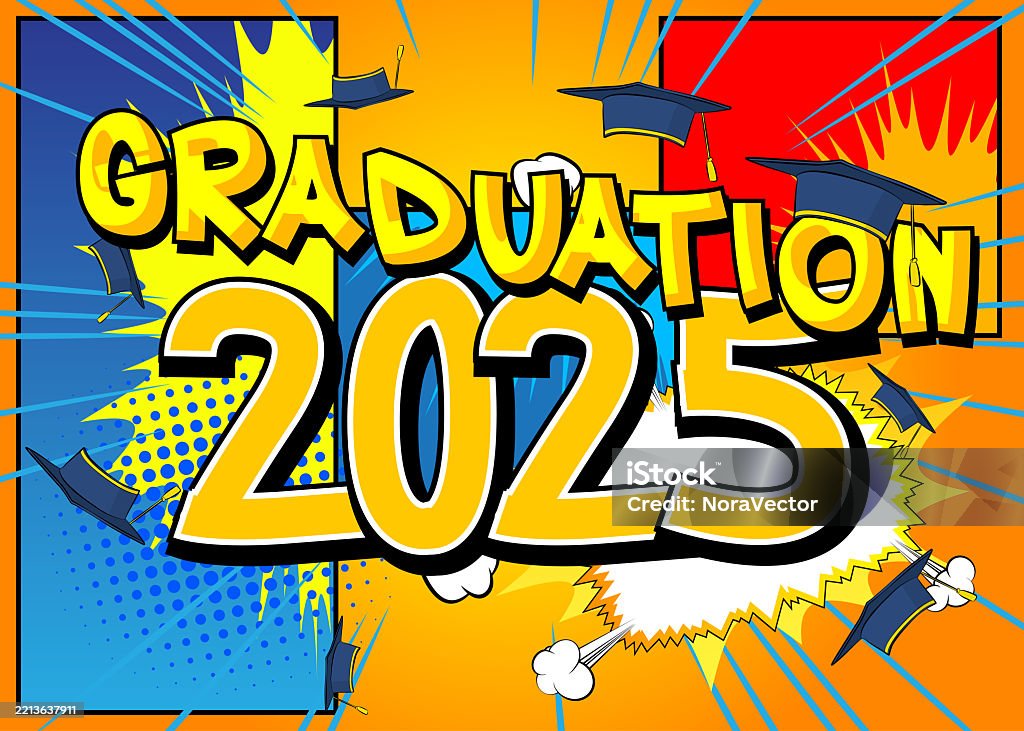 Gradutation Comic Cartoon Graduation 2025 Comic Book Education Celebration Retro Vector ...