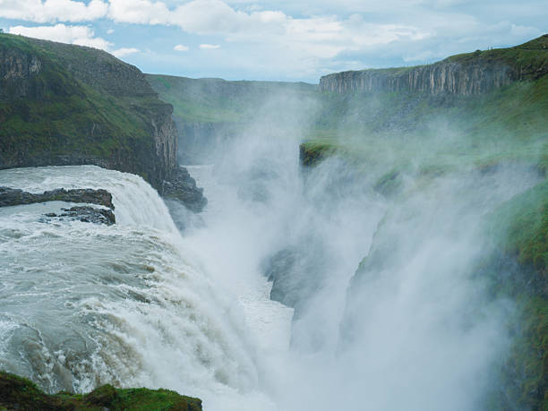 Epic awe-inspiring view of powerful Gullfoss  waterfall in Iceland  in summer