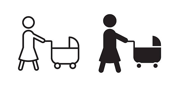 Woman with Baby Stroller icon in black on white background vector illustration EPS Woman with Baby Stroller icon in black on white background vector illustration EPS people walking png stock illustrations