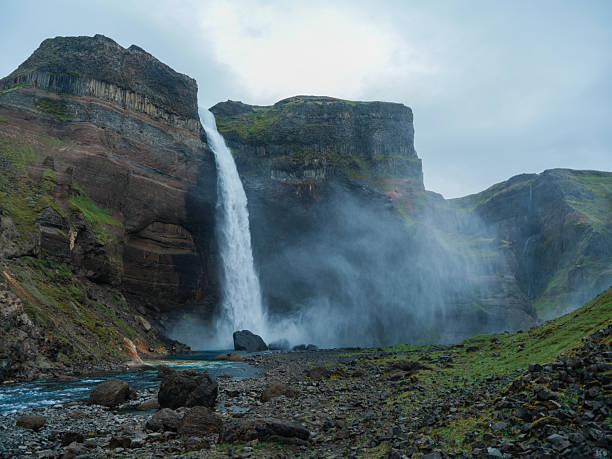 Awe-inspiring dramatic view of Haifoss waterfall in Iceland