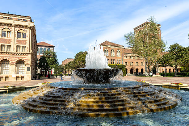 Alumni Park fountain at the University of Southern California campus in Los Angeles, California, taken on March 15, 2025