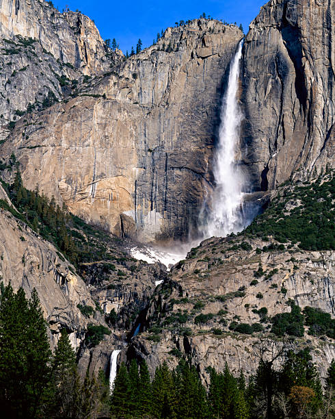 One of the tallest waterfalls in North America, Yosemite Falls plunges in three tiers, offering a stunning display of nature’s power and beauty.