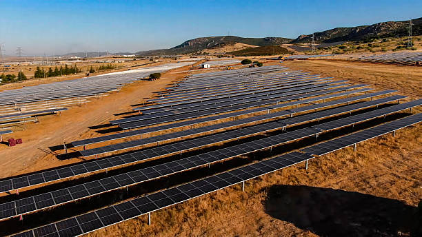 istock Solar panel bank in the process of producing efficient and renewable energy 2213659135