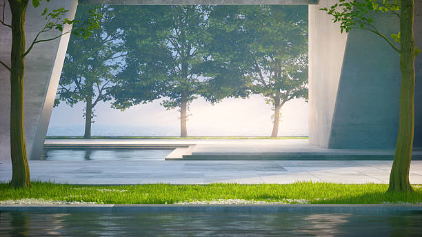 istock Empty concrete floor terrace near water in pond. 2213659697