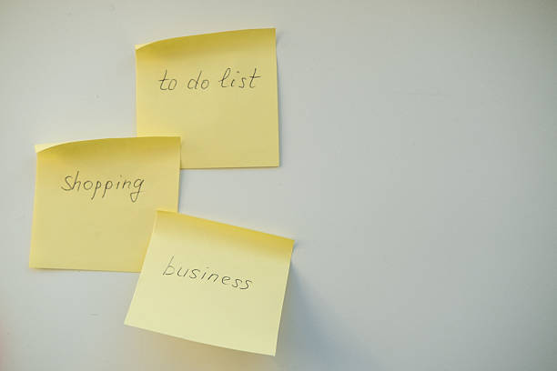 istock Notes reminders of yellow colored stickers with text on the table. Many unfulfilled tasks, deadlines. Top view. 2213660262