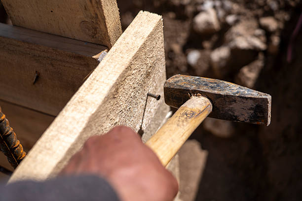 istock Preparation of foundation formwork for pouring rubble concrete 2213664414